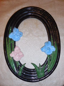 Vintage Oval Ceramic Plaster Picture Frame With Flowers 15" X 11" - Picture 1 of 6