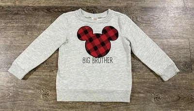 Disney Mickey Mouse BIG BROTHER Sudadera Top Niños Talla 4T Gris Cuadros Foto 1 de 4