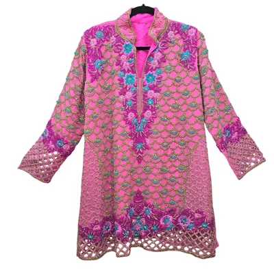 Caftán nupcial indio oro rosa con cuentas estrás sirena hada boho maximalista  Foto 1 de 4