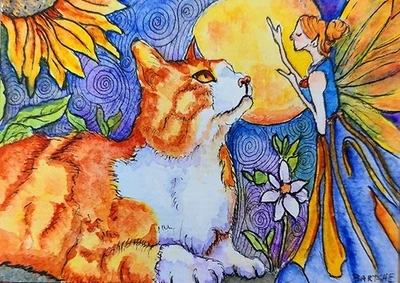 ACEO Original Gemälde OOAK - Moonlight Chat - Katze - Bartshe - Bild 1 von 2