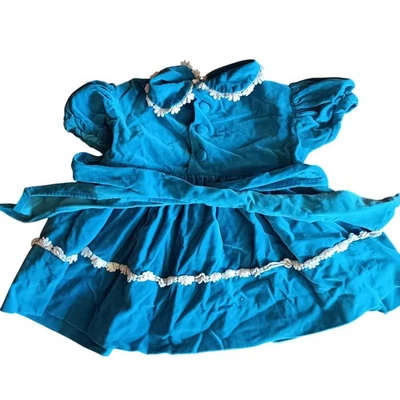 1OF1 2T 3T Vintage Velvet Baby Dress White Lace Trim & Button Details 1950's - Image 1 of 4