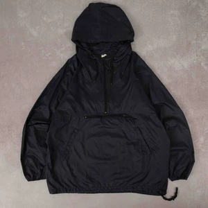 Vintage Hooded Anorak Jacket L Men's Navy Blue Windbreaker - Picture 1 of 6