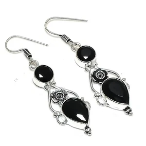 Black Spinel Gemstone 925 Sterling Silver Handmade Jewelry Earring Size 2.10" - Picture 1 of 1