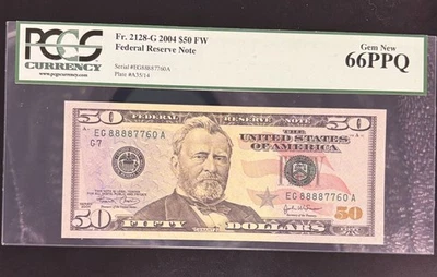 2004 $50 Federal Reserve Note PCGS 66PPQ Fancy Serial 8888 Gem Graded - Image 1 of 2