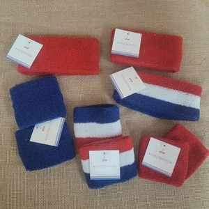 Retro 80s Style Sweatbands Headbands Wristbands Red Blue Lot 3 Each New - Picture 1 of 4