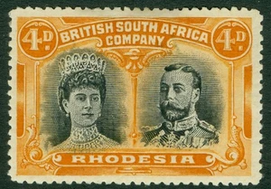 SG 140 Rhodesia 1910-13. 4d negro y naranja. Un ejemplo recién montado como nuevo CAT £50 - Imagen 1 de 1