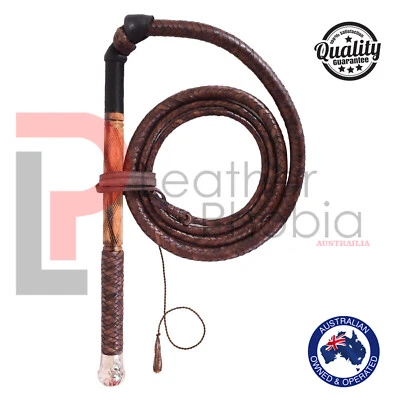 LEATHER PHOBIA Australian Genuine Leather Stock Whip 05 feet long Bamboo Wood Handle Stockwhip