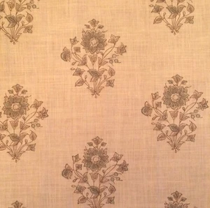 BRUNSCHWIG & FILS Indian Flower Cream Brown Blue Linen Remnant New - Picture 1 of 1
