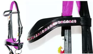 FSS BLUSH DAZZLE 6mm Crystal BLING Curve LILAC PINK Comfort Padded Crank Bridle - Picture 1 of 11