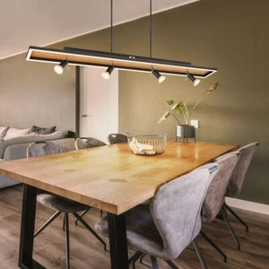 Pendellampe Hängeleuchte Wohnzimmerlampe 4-flammig Holzoptik LED dimmbar L 116cm - Bild 1 von 7