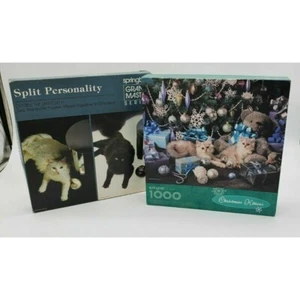 2 Vintage Springbok CAT Puzzles SPLIT PERSONALITY Christmas Kittens 700 1000 pc - Picture 1 of 1