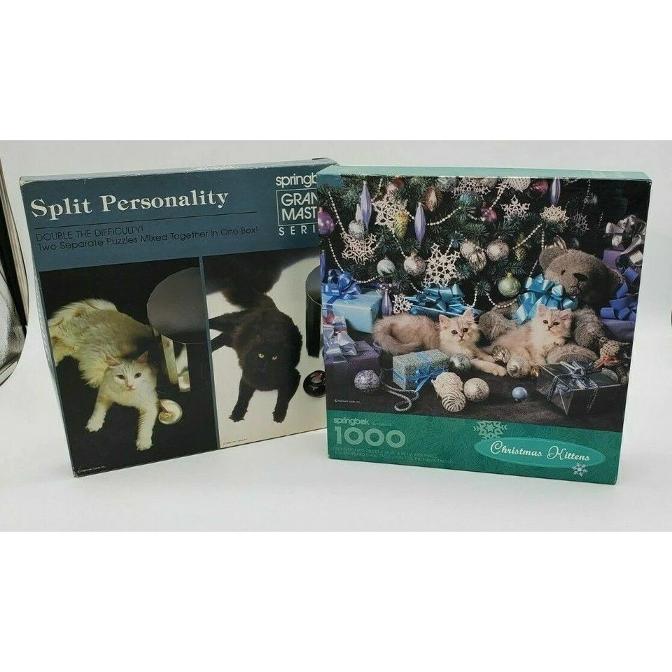 2 Vintage Springbok CAT Puzzles SPLIT PERSONALITY Christmas Kittens 700 1000 pc - Image 1 of 1