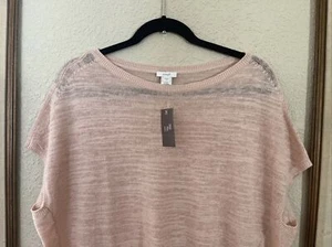 NWT PureJJILL Soft Pink Blush Knit Linen Short Sleeve Top Shirt Sz S $79. - Picture 1 of 7