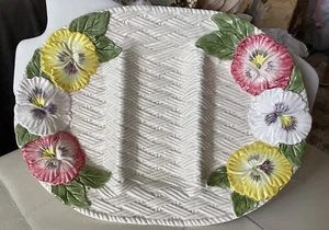 Fitz & Floyd Textured Basketweave Serving Dish Platter 3 Sections W/Flowers - Picture 1 of 9