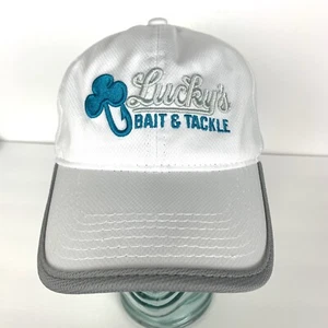 VTG Lucky's Bait Tackle Hat Snap Back Cap White Outdoor Clover Hook Adjustable - Bild 1 von 10