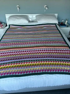 Beautiful Handmade Crochet Blanket Queen Size Rainbow - Picture 1 of 18