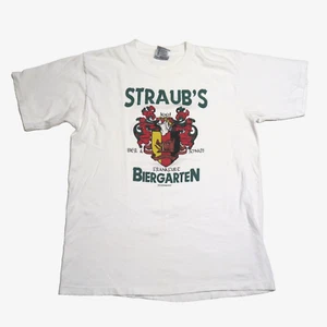 T-shirt vintage 1990 Straubs Biergarten Oneita birra tedesca uomo L bianco cotone USA - Foto 1 di 15