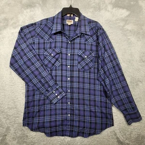Ely Cattleman Shirt Mens XL Tall Man Blue Plaid Pearl Snap Up Western VTG - Picture 1 of 8