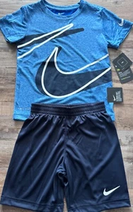 NWT Nike Little Boys 6 Royal Blue/Navy/White Big Swoosh Shorts Set - Picture 1 of 3