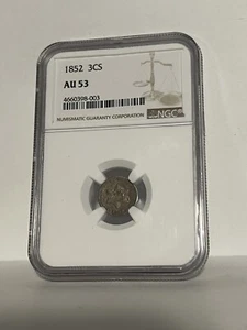 1852 NGC AU53 Three Cent Silver 3CS - Picture 1 of 2