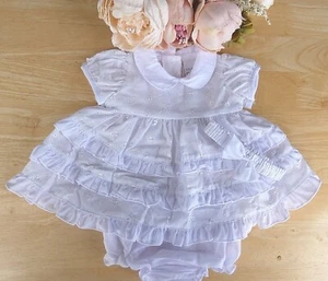 Baby Girl White Dress Headband Knickers Broderie Anglaise Lace Outfit Set 0 3 6m - Picture 1 of 9
