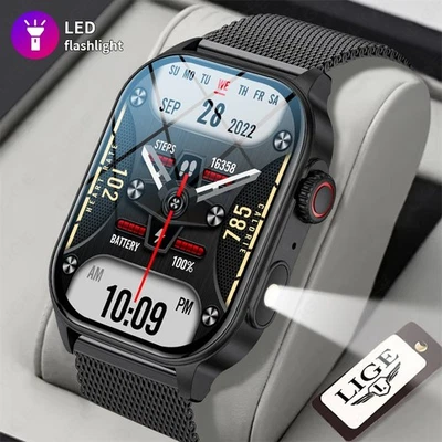 Smartwatch Herren Damen Anruf Fitness Herzfrequenz Taschenlampe Für iOS Android - Bild 1 von 4