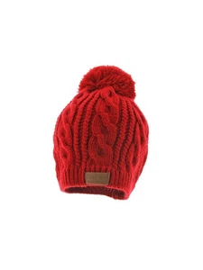 Cable Pom Pom Beanie Unisex Red Thick  Warm Knit Winter Hat Skull Cap by Back 40 - Picture 1 of 5