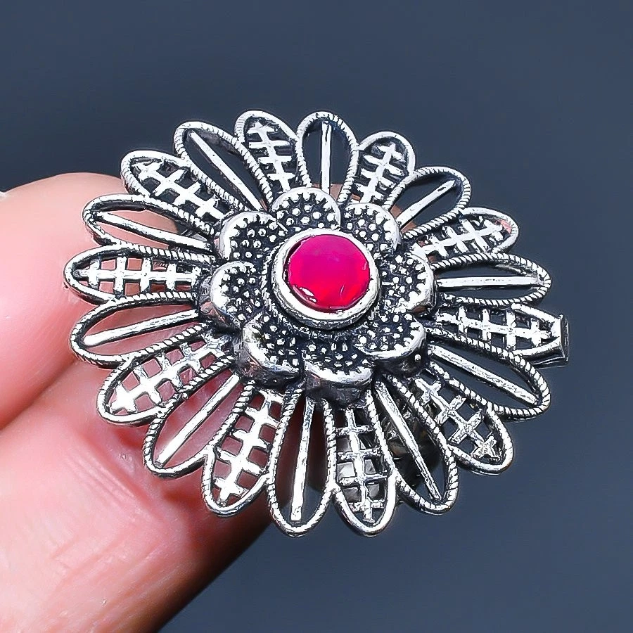 Lab Created Ruby Handmade Gemstone Jewelry Ring US Size 6 - Image 1 of 1