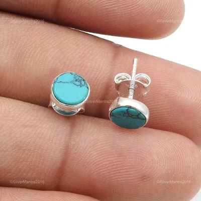 Rund Natürlich Türkis Ehefrau Dezember Weihnachtsgeschenk Ohrstecker 925 Silber - Bild 1 von 4