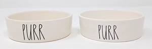 Rae Dunn Purr Katze Haustier Napf 2er Set Futter Wasserschale cremeweiß Keramik - Bild 1 von 10