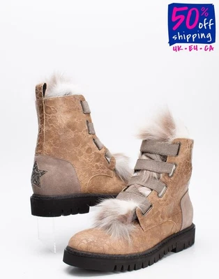 RRP€1350 LORENA ANTONIAZZI Leather Ankle Boots US6 UK3 EU36 Fox Fur Swarovski - Image 1 of 4