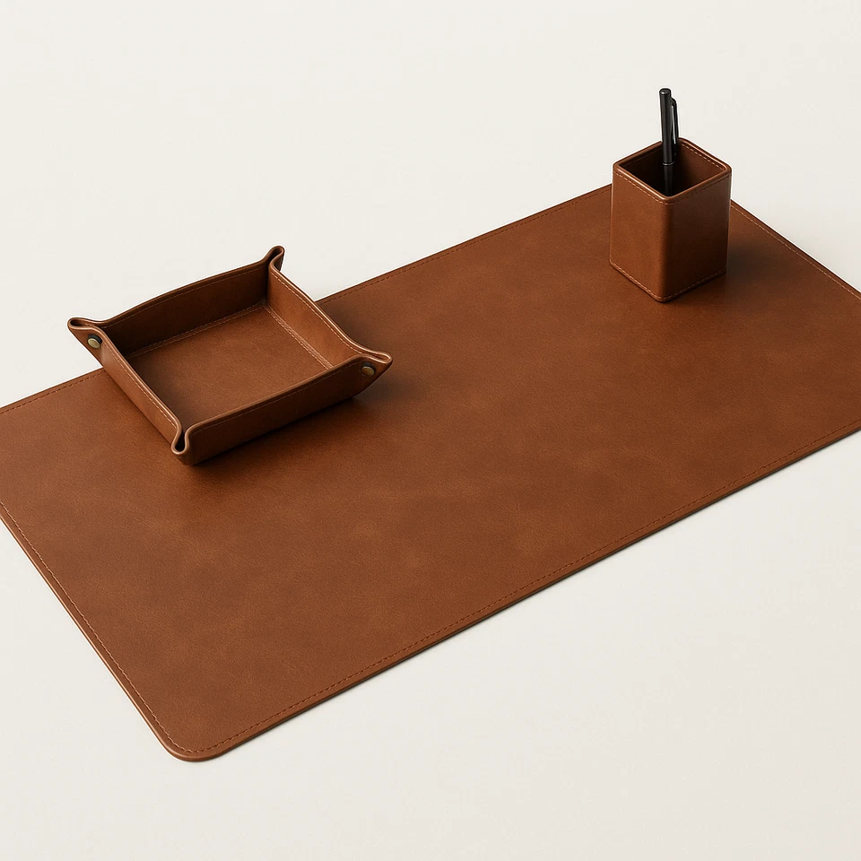 Large Cowhide Leather Desk Mat Pad – Genuine 2mm Thick Table Protector 30"x15" - Image 1 of 3