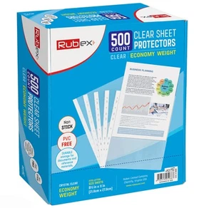 Rubex Clear Sheet Protectors 8.5x11 for 3 Ring Binder, 500 Top Loading Sleeves - Picture 1 of 6