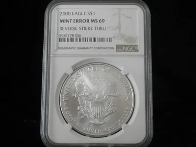 2000 Silver American Eagle Reverse Strike Thru Mint Error MS 69 NGC - Image 1 of 3