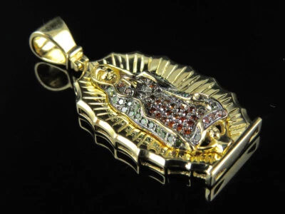 Colgante Diamante Dama de Guadalupe Oro Amarillo 10K Negro y Marrón Coñac 0.50ct. Foto 1 de 4