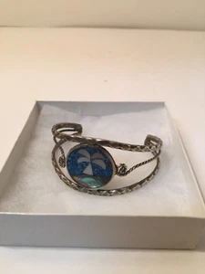 Abalone Palm Tree On Island Cuff Bracelet From Taxco Mexico Auction Finds 702 - Picture 1 of 7