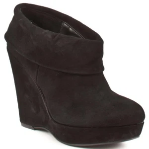 KELSI DAGGER Booties 6 WILMA Wedge Boots Vegan Suede Foldover Black Platform NEW - Picture 1 of 3