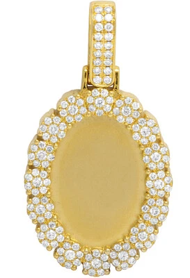 Mens 14K Yellow Gold Real VS Diamond Matte Oval Medallion Pendant 1 1/2 CT 1.75" - Image 1 of 4