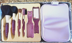 Lavender Cosmetics Bag, 4 Brushes, Comb and Mirror Set - Picture 1 of 8