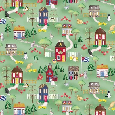 Tecido Feline Drive KITTY CITY Verde Cênico Benartex - Vendido por jarda - Imagem 1 de 4