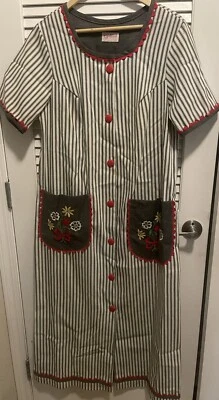 Vtg Gilead Shirt Dress Maxi Striped Buttons Pockets Embroidered Floral M USA - Image 1 of 4