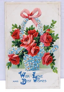With Love And Best Wishes Basket Of Roses - Picture 1 of 2