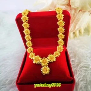 Necklace Yellow Chain Thai Gold 24k Plated Jewelry 3 Baht 20 Inch Flower Women - Picture 1 of 8