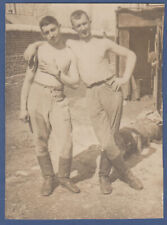 Shirtless guys hugging, bare torso, muscles, soldiers Soviet Vintage Photo USSR
