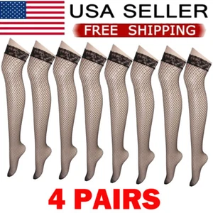 4Pair Black Women Stockings Lace Mesh High Thigh Fishnet Sexy Long Pantyhose HOT - Picture 1 of 22