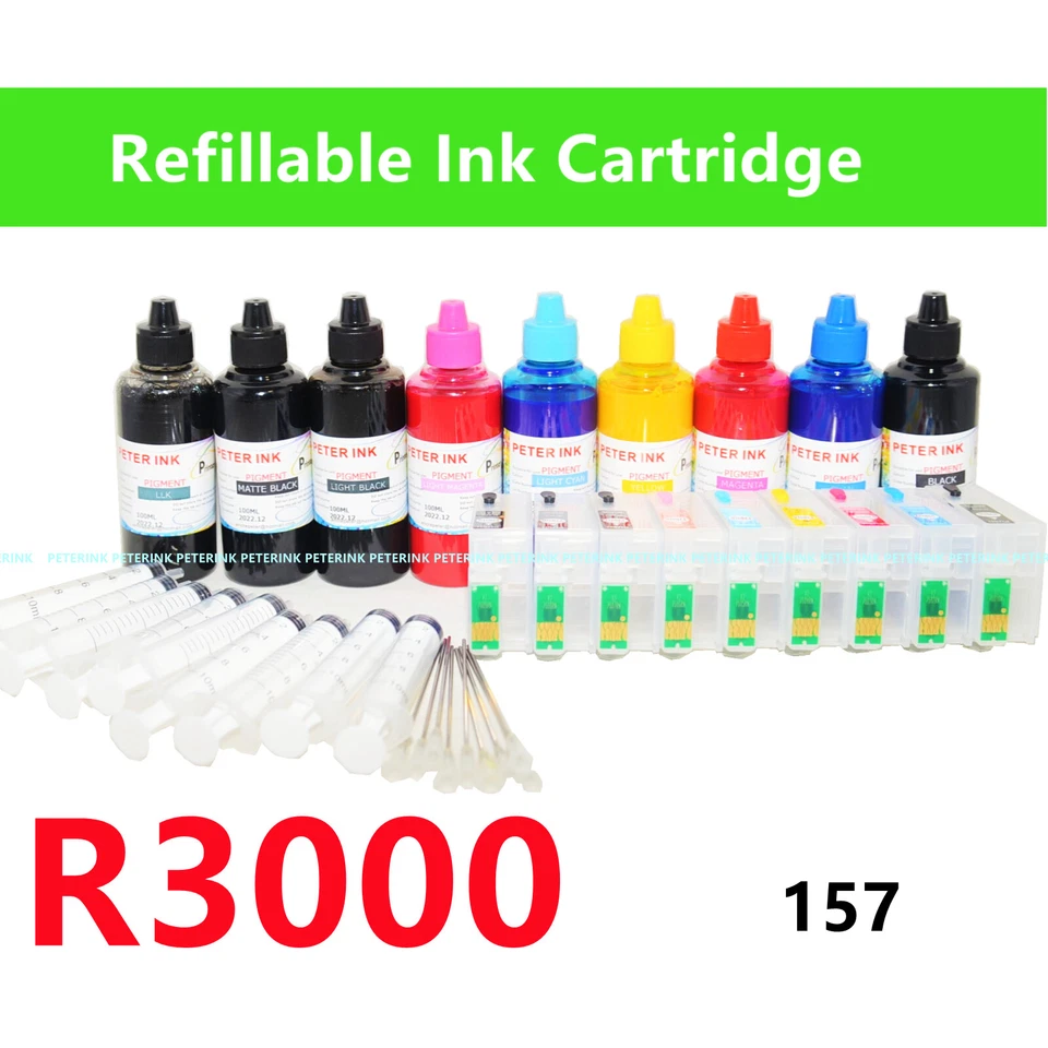 9 Empty Refillable Ink Cartridge kit for Stylus Photo R3000 Printer T157 157 - Image 1 of 4
