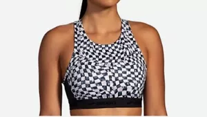 NWT Brooks Drive 3 Pocket Run Bra Quick Dry Wicking Gym Sports Black White 32A/B - Picture 1 of 11