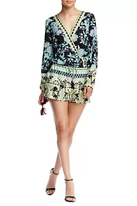 Hale Bob Black Multi Colored Floral Print V Neck Long Sleeves Romper Shorts Sz S - Picture 1 of 14
