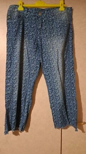 Hose Jeans Rainbow Blau Blumen Blätter Druck Muster Fransen 3/4 Kurz Gr. 44 L - Bild 1 von 9