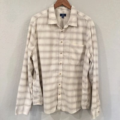 George Men 2XL Shirt Cream Corduroy Button Plaid Heavyweight Shacket 100% Cotton - Image 1 of 4